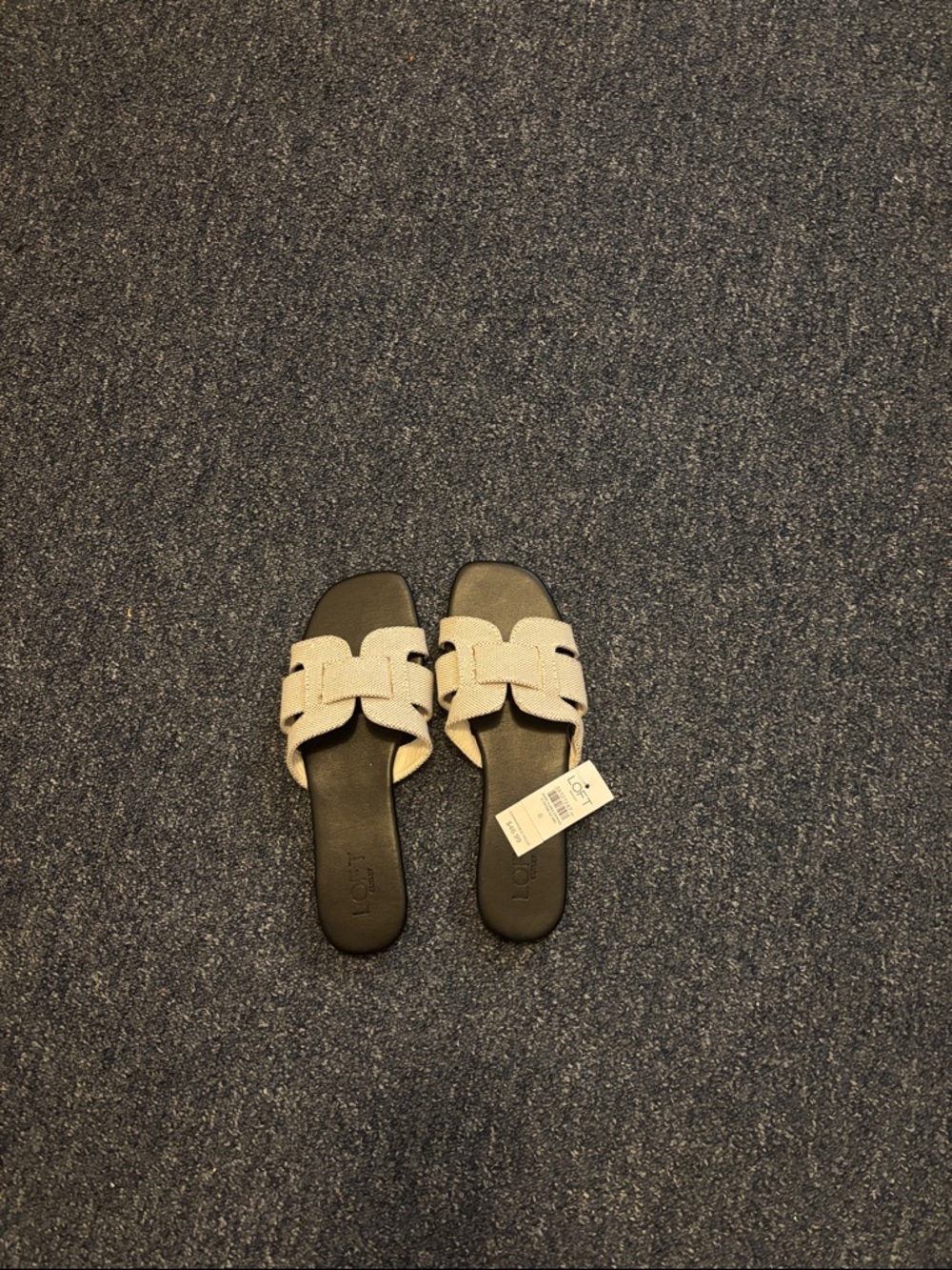 LOFT Cream Woven Slide Sandals with Black Footbed